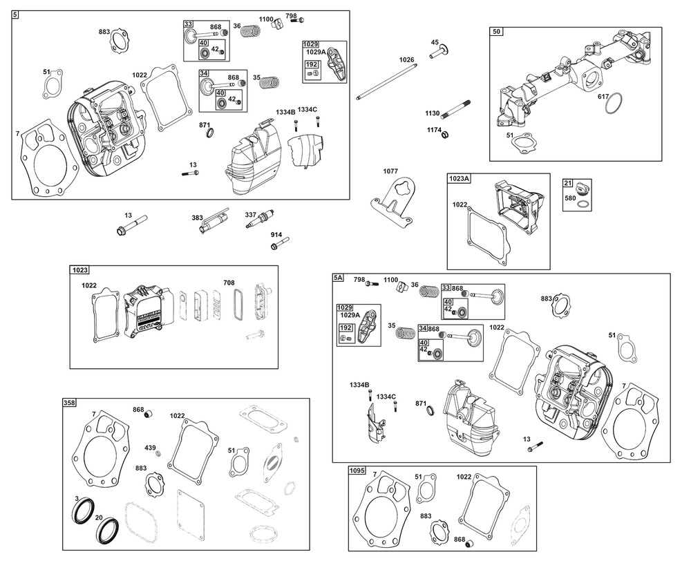 Cylinder Head Group Diagram and Parts List for 61A177-0100-J1  Briggs and Stratton Engine